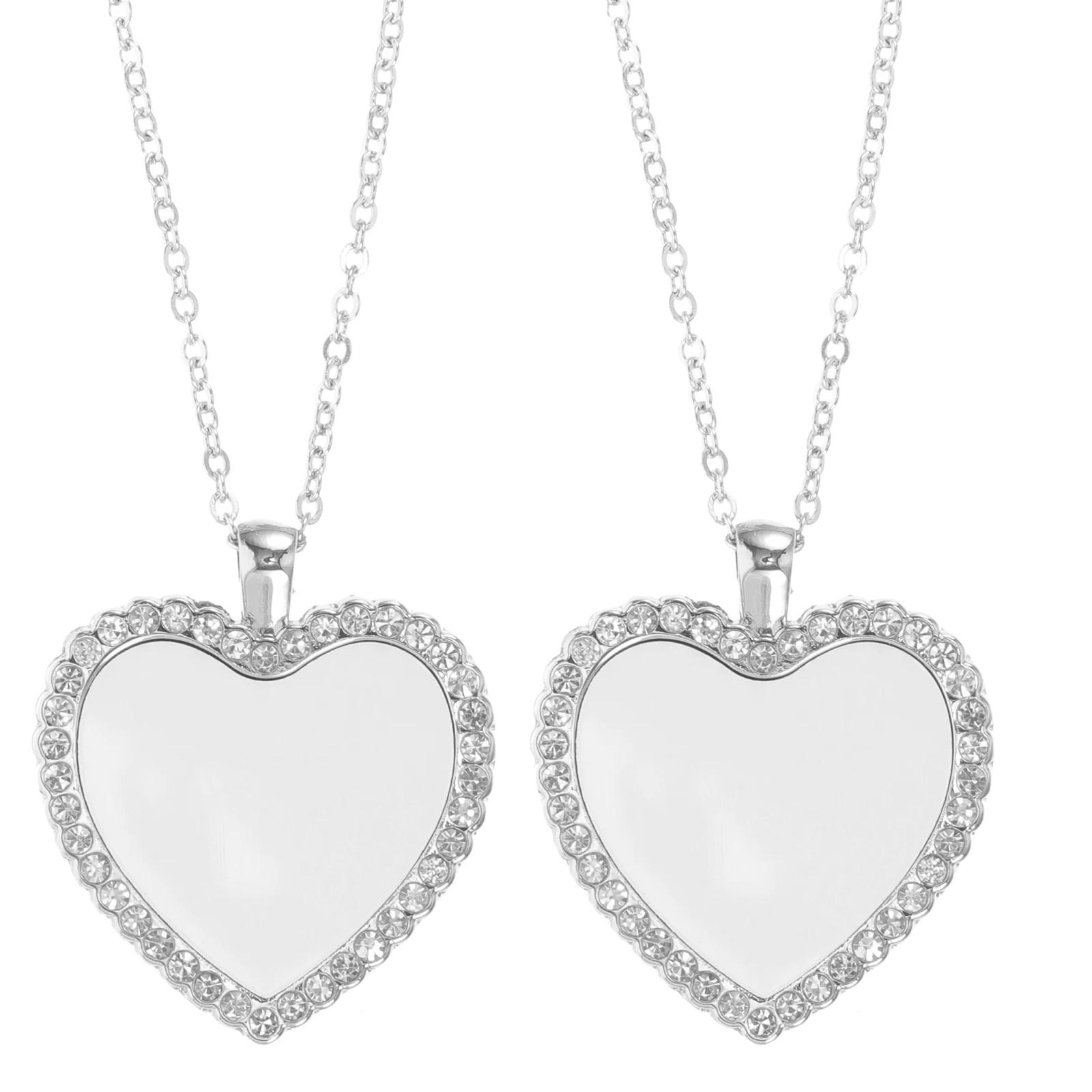 

2pcs Heart Shaped Diamond Pendant Necklace Zinc Alloy Sublimation Blank Chain Jewelry Making Charms Accessories