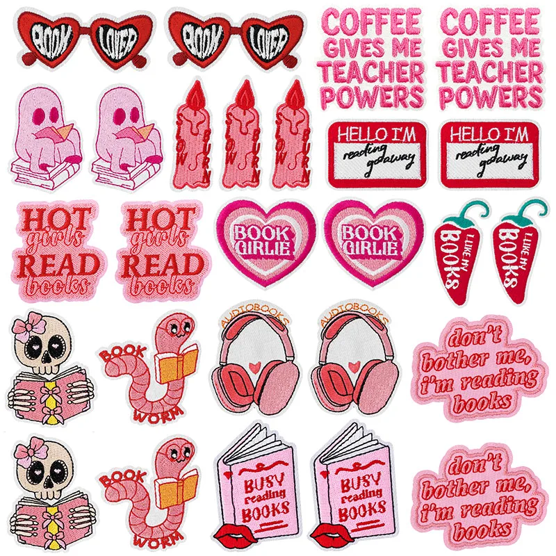 10 Pcs/Lot Wholesale Pink Book Applique/Embroidery Patch Iron On Patches For Clothing Thermoadhesiv Patches On Clothes Stickers
