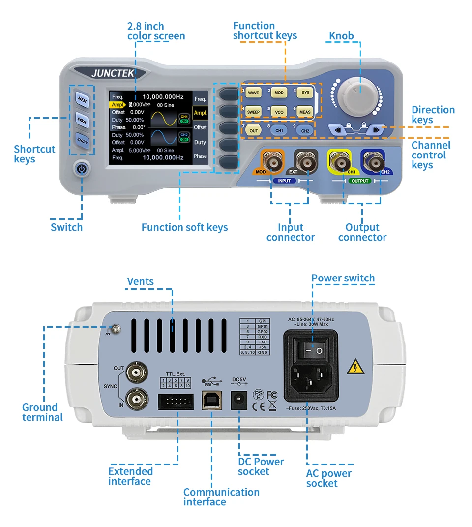 Imagem -05 - Junctek 60mhz 80mhz Função Gerador de Forma de Onda Arbitrária Canal Duplo Fonte de Sinal 275 ms s 14bits Medidor de Freqüência Jds8060 8080