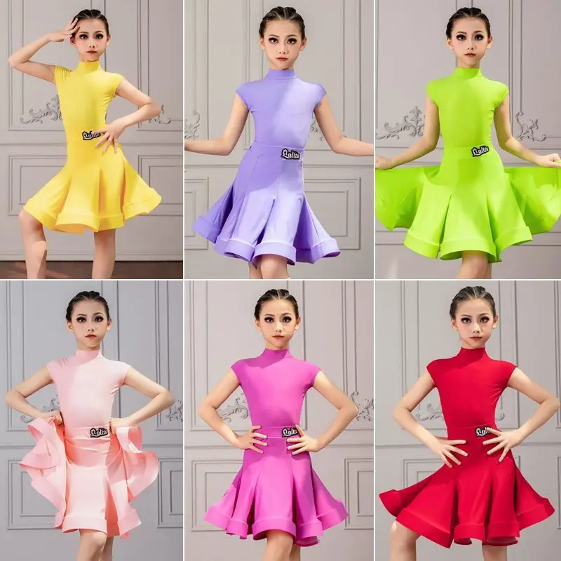 ชุดแข่งขันเต้นรำลาตินฉะฉะสำหรับเด็กหญิงและเด็กชุดการแสดงมืออาชีพแขนกุดระดับไฮเอนด์ในฤดูร้อน