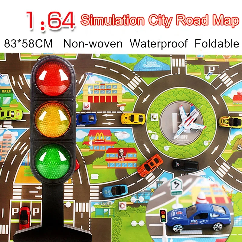 

Waterproof 83*58CM Car Toy Playmat Simulation Toys City Road Map Parking Lot Playing Mat Portable Floor Games 2 maps w/Guidepost