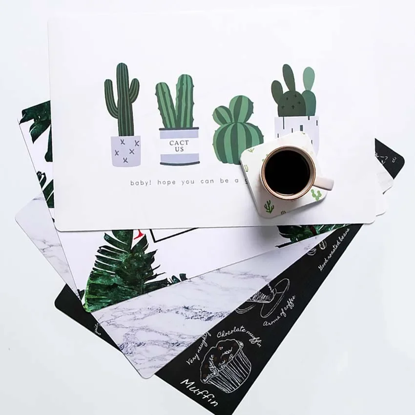 WHQ 2 Pcs 4 Pcs/lot Cactus Flamingos Placemat Rectangle PP Dining Table Fashion Disc Pads Bowl Pad Coasters Waterproof Table Pad