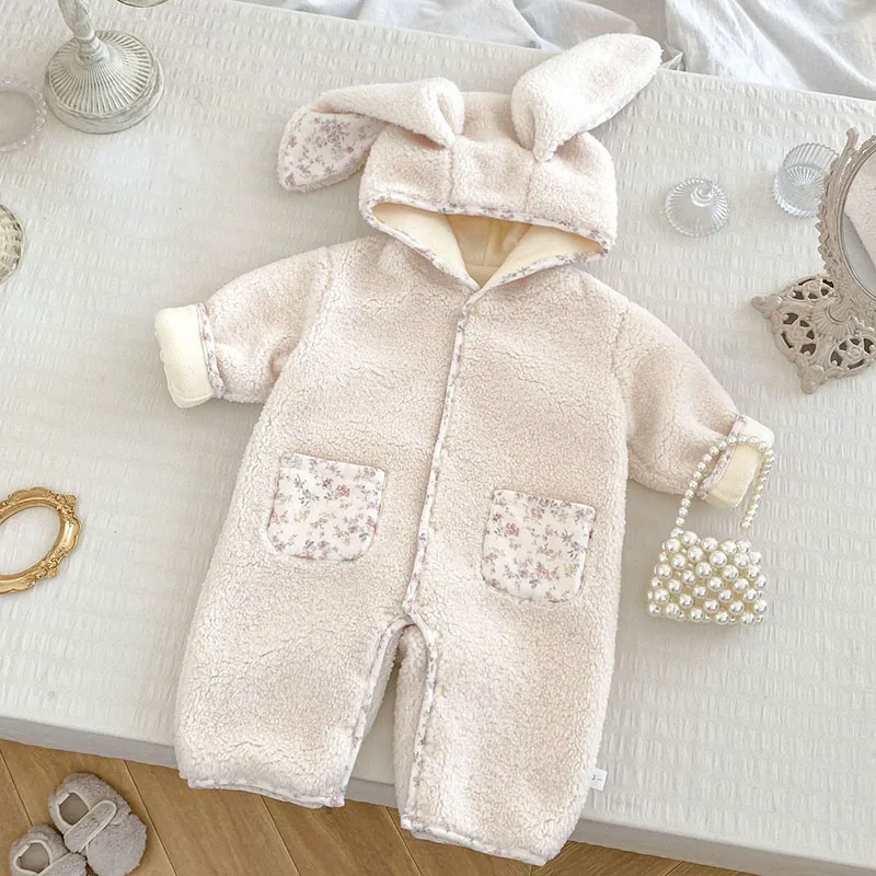 2024 New Winter 0-24M Children Thicken Warm Clothes Infant Baby Girls Thicken Warm Jumpsuit Newborn Baby Girls Bodysuits