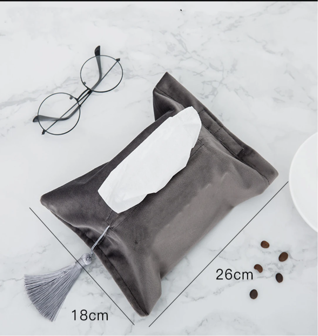 Ins Style Fabric Tissue Bag Velvet Modern Minimalist Handmade Tassel Tissue Cover,Desktop Tissue Box,Flannelette Storage Box