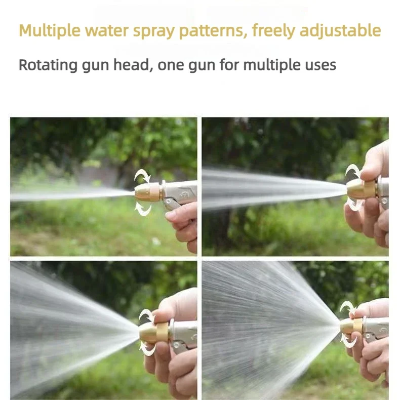 High Pressure Water Spray Gun Metal Brass Nozzle Garden Hose for Car Wash Lawn Heavy Duty Sprinkler Wand with Adjustable Spray