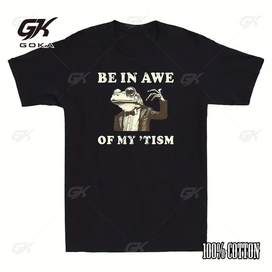 T-shirt unisexe « Be in Awe of My 'Tism' » drôle avec motif grenouille et autisme, style Y2K rétro vintage, décontracté, à manches courtes, noir