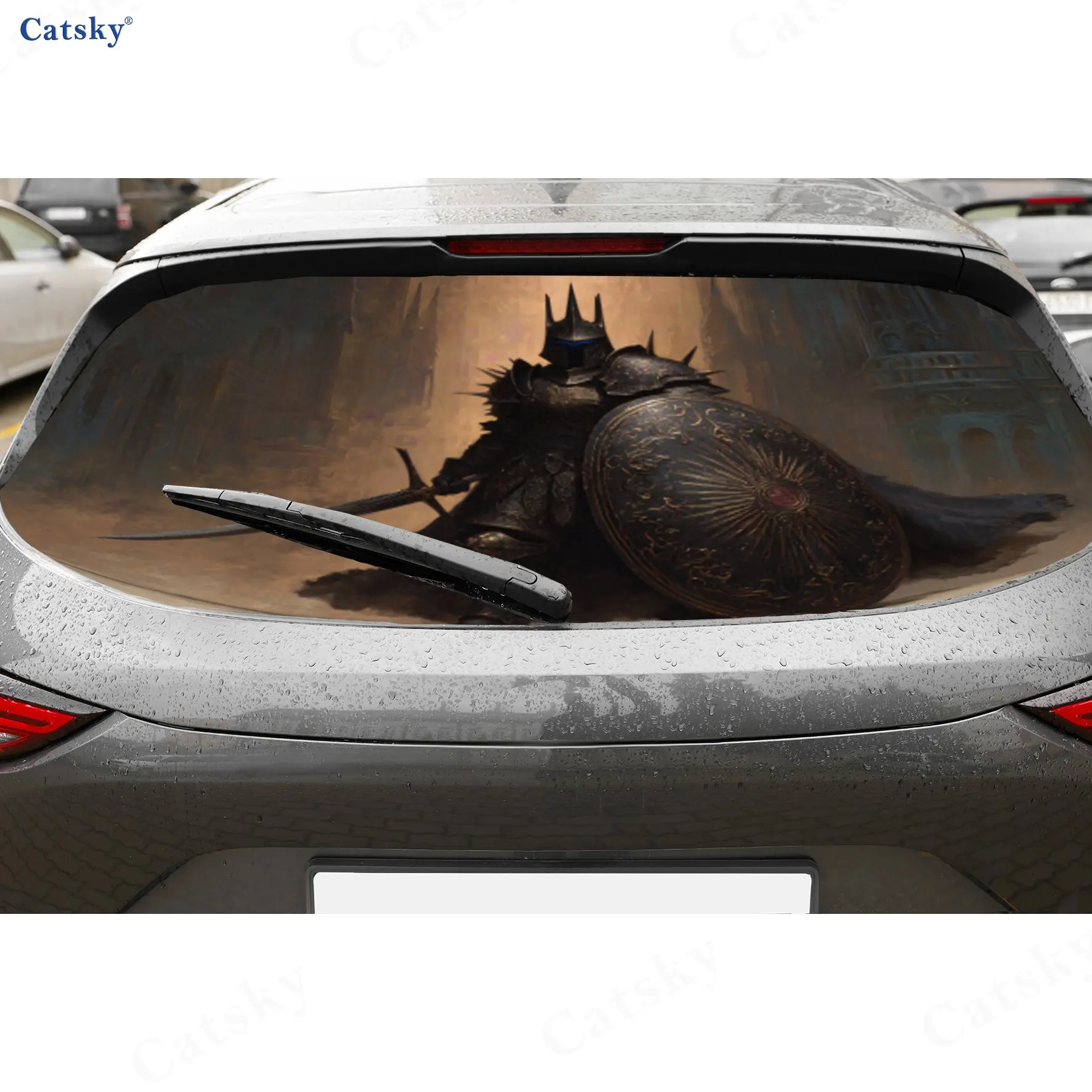 Fully Armed Knights PVC Perforated Car Vinyl Wraps, Privacy Enhancing Design For Rear Window, Car Rear Windshield Sticker