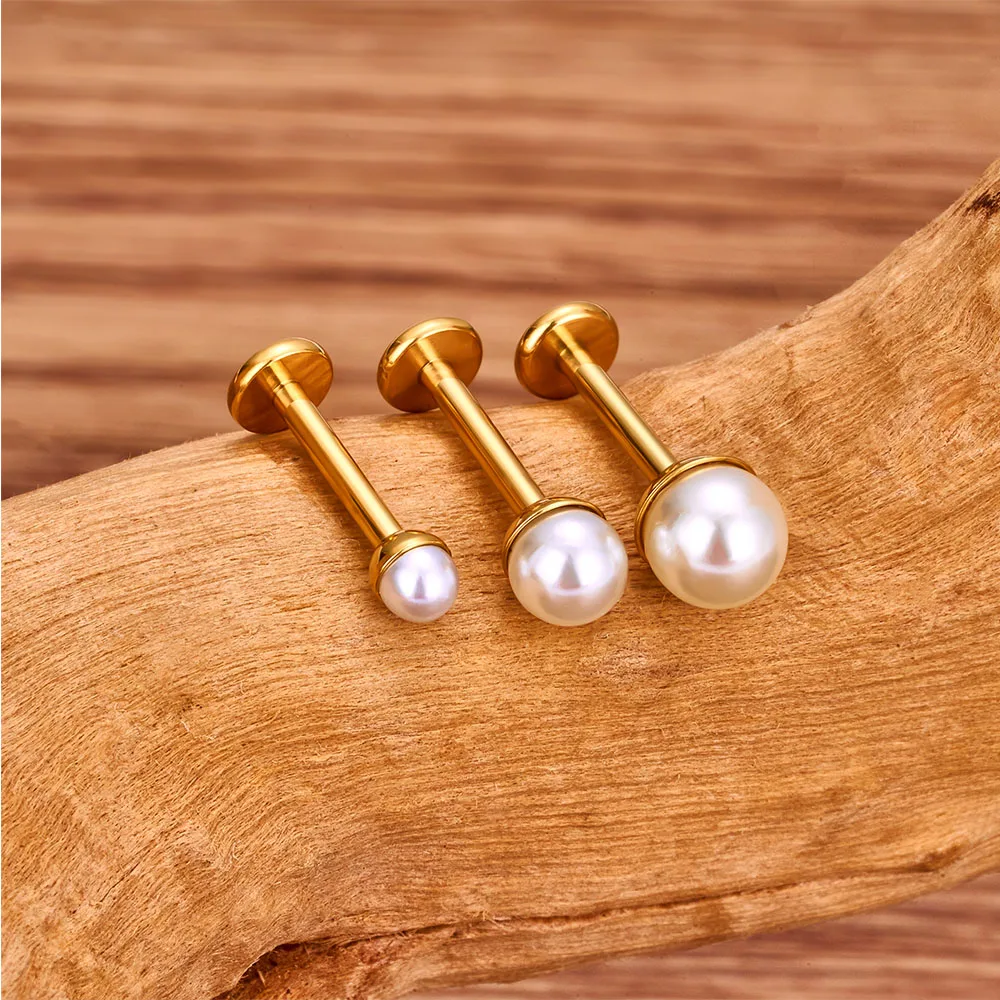 ASTM G23 Titanium Pearl Ear Screw Classic Women\'s Ear Cartilage Screw Internal Thread Perforated Jewelry Nose Screw