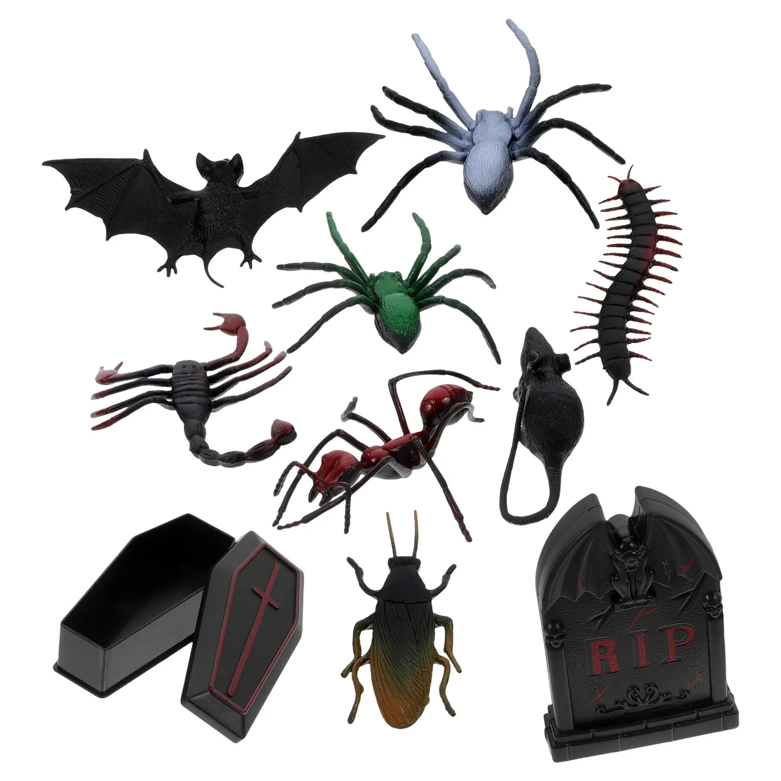 10 pz/set Mini Figure di Halloween Lapide Bara Pipistrello Ragno Figurine di Animali per la Decorazione della Casa Delle Bambole Villaggio Festa Ornamento Prop