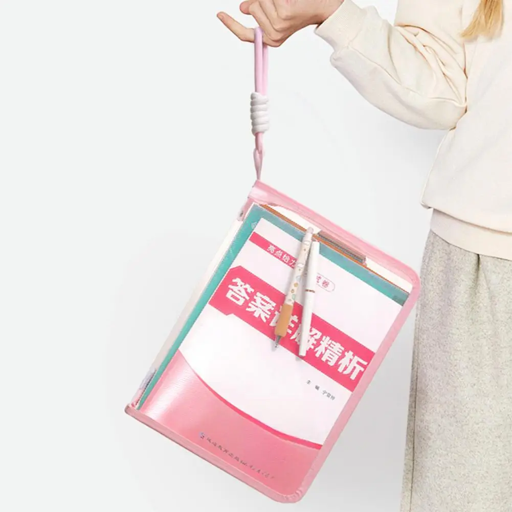 보이는 파일 봉투 사무실 학교 용품 용 손잡이가있는 투명 A4 지퍼 파우치 파일 가방 경량 문서 주최자