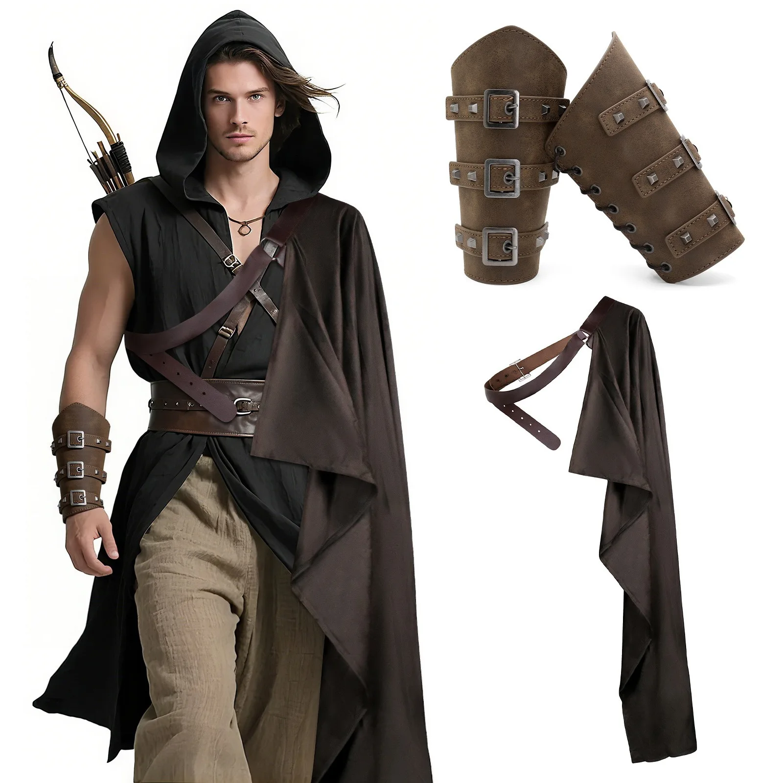 

Medieval Knight Men's Shawl Half Shoulder Cloak Strap Retro Samurai Liuding Wrist Guard Halloween Cosplay Costume Accessories