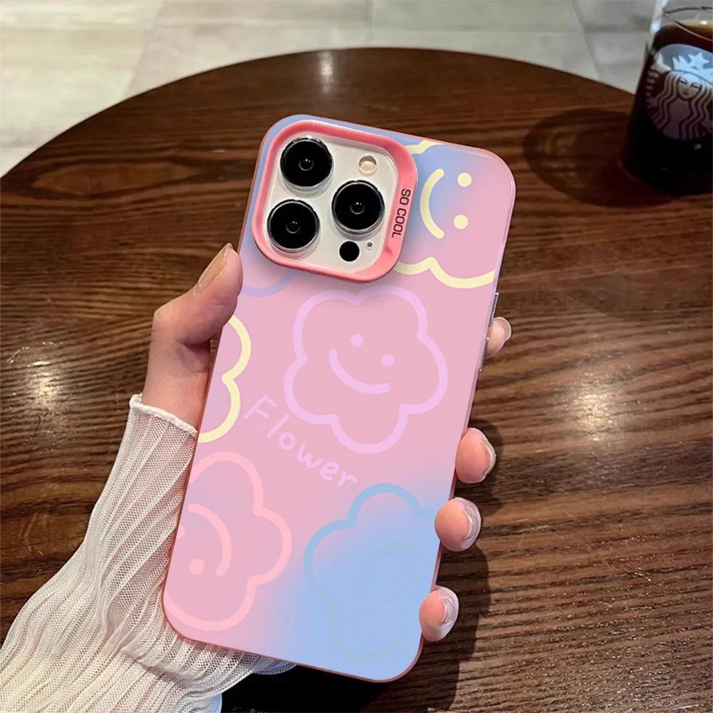 Stained Color Depicting Flowers Ins Style Phone Case for IPhone 11 13 15 16 Max Pro Plus Laser Cover