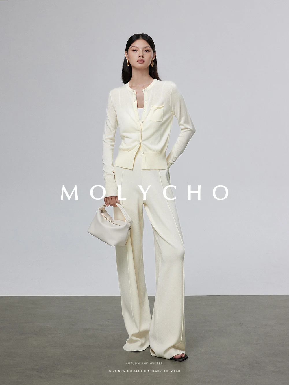 2026 Wool Elastic Waist Knitted Wide-Leg Pants for Women Winter High-Waisted Straight Loose Floor-Length Casual Pants