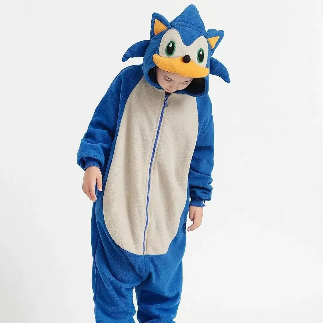Ropa cálida para el hogar 2025 Otoño Invierno nuevo estilo de felpa de dibujos animados Sonic ropa de dormir de manga larga traje de una pieza para hombres y mujeres