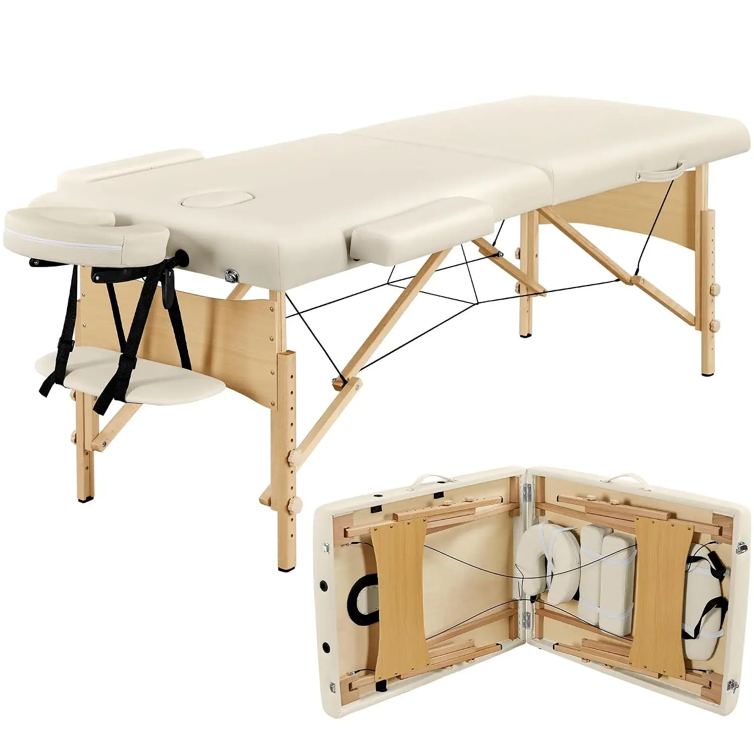 84x28in Portable Massage Table Folding Adjustable Lash Bed, Cream