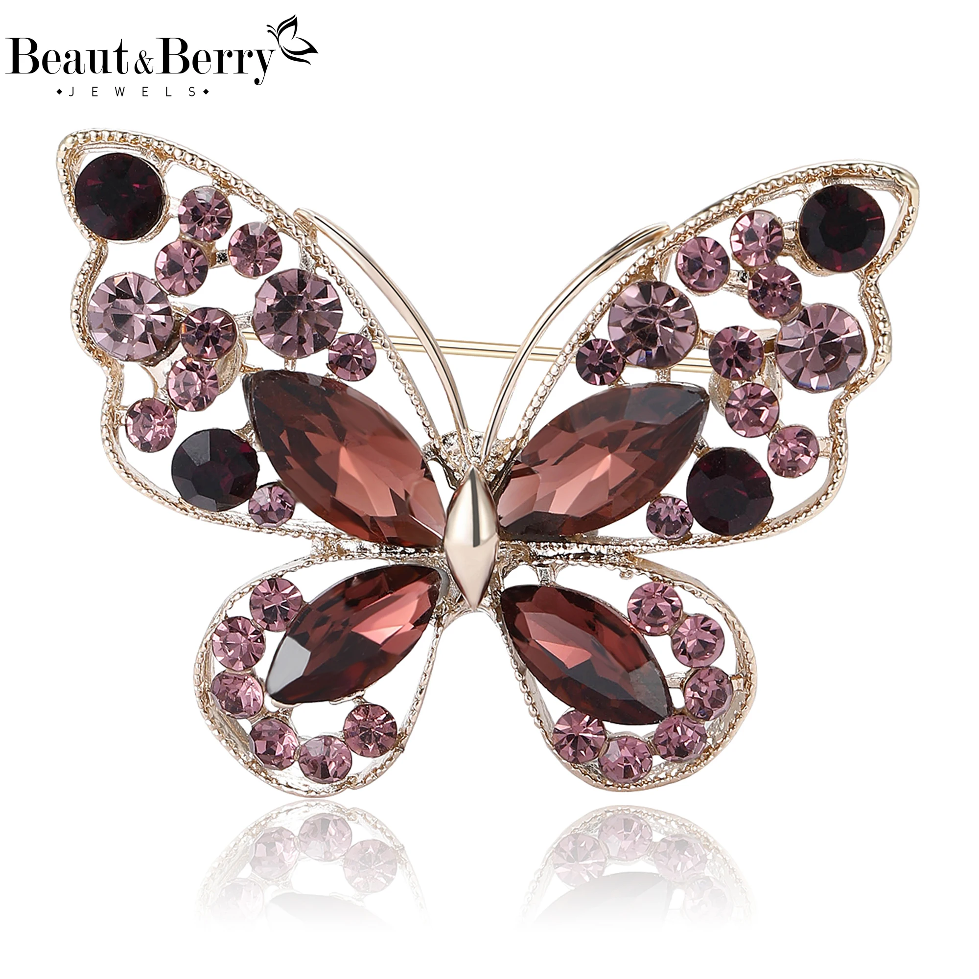 Beaut&Berry Trendy Openwork Rhinestone Butterfly Brooches for Women Unisex Insect Pins Casual Party Jewelry Accessories Gifts
