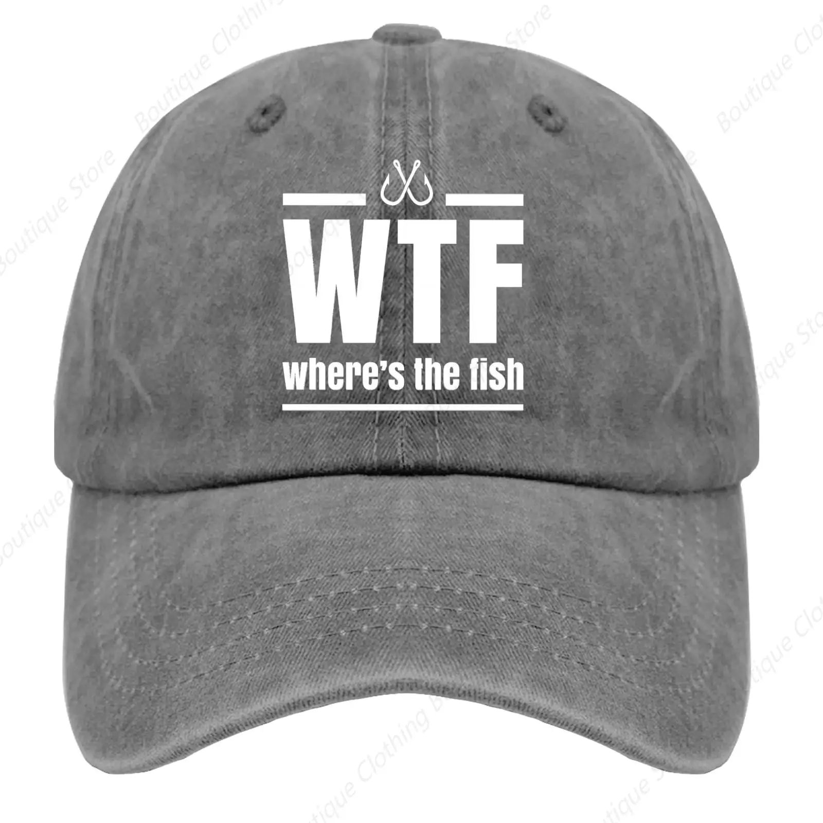 WTF Where's The Fish Cap Happy Dad Hat Wine Red Custom Hat Gifts for Grandpa Hiking Caps