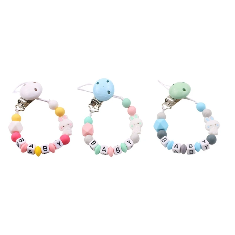 

Alphabet Baby Pacifier Chain Clip Silicone Pacifier Chain DIY Teether Toy, Baby Gift For Newborn 3Pcs