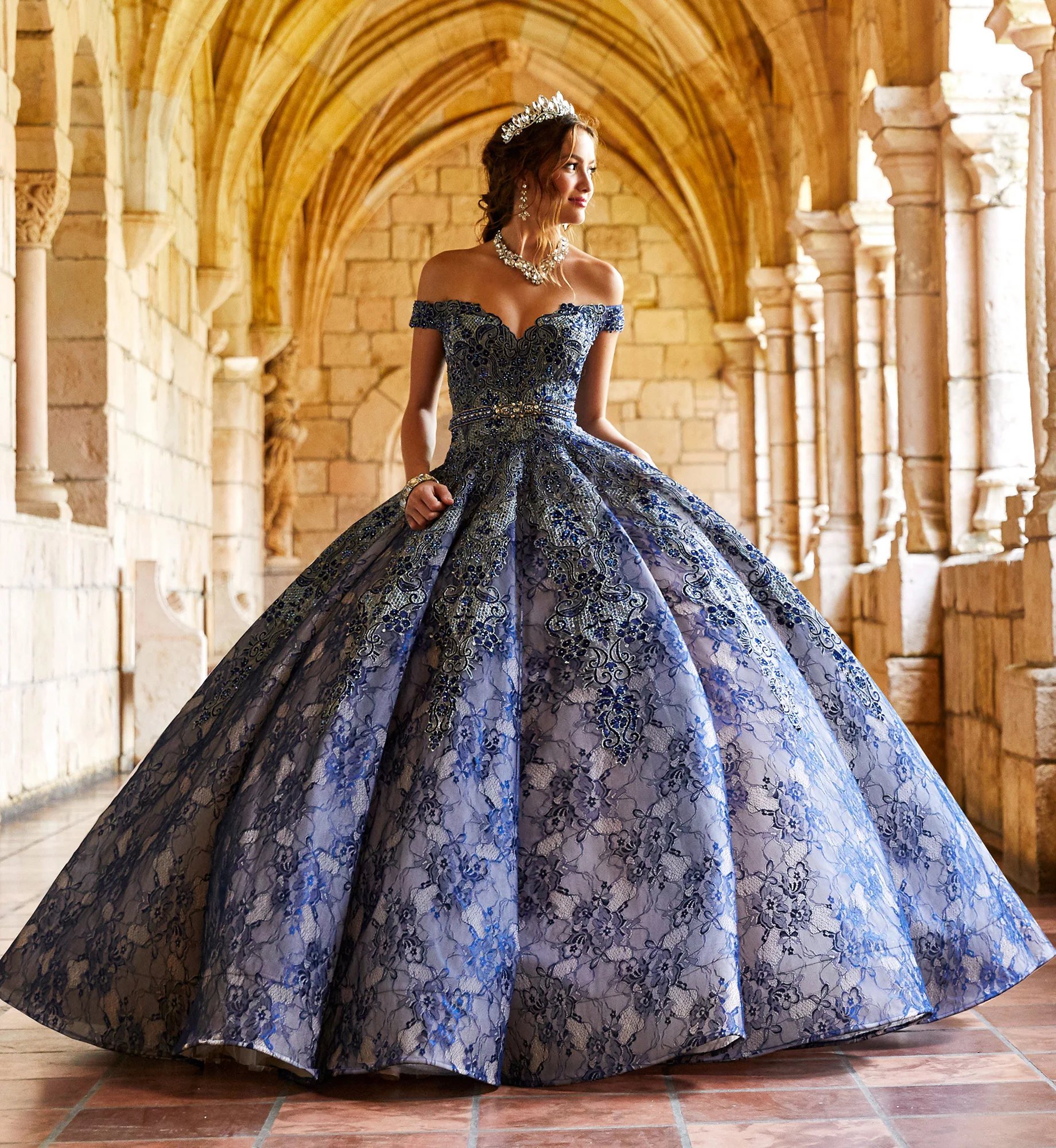 

Blue Quinceanera Dresses Ball Gown Off The Shoulder Appliques Lace Puffy Mexican Sweet 16 Dresses Charro 15 Anos