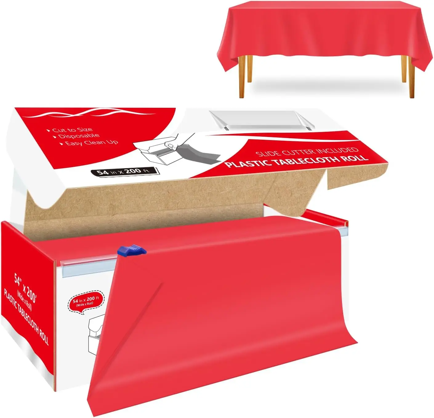 

Рулон красной пластиковой скатерти 54 дюйма x 200 футов, нарезаемый по размеру, одноразовое покрытие для стола с коробкой для резки