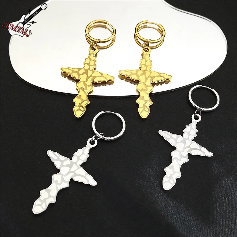 

Stainless Steel Jesus Christian Cross Hoop Earrings for Women Men Beliefs Religious Dangle Earring Ear Rings Jewelry E3556S06