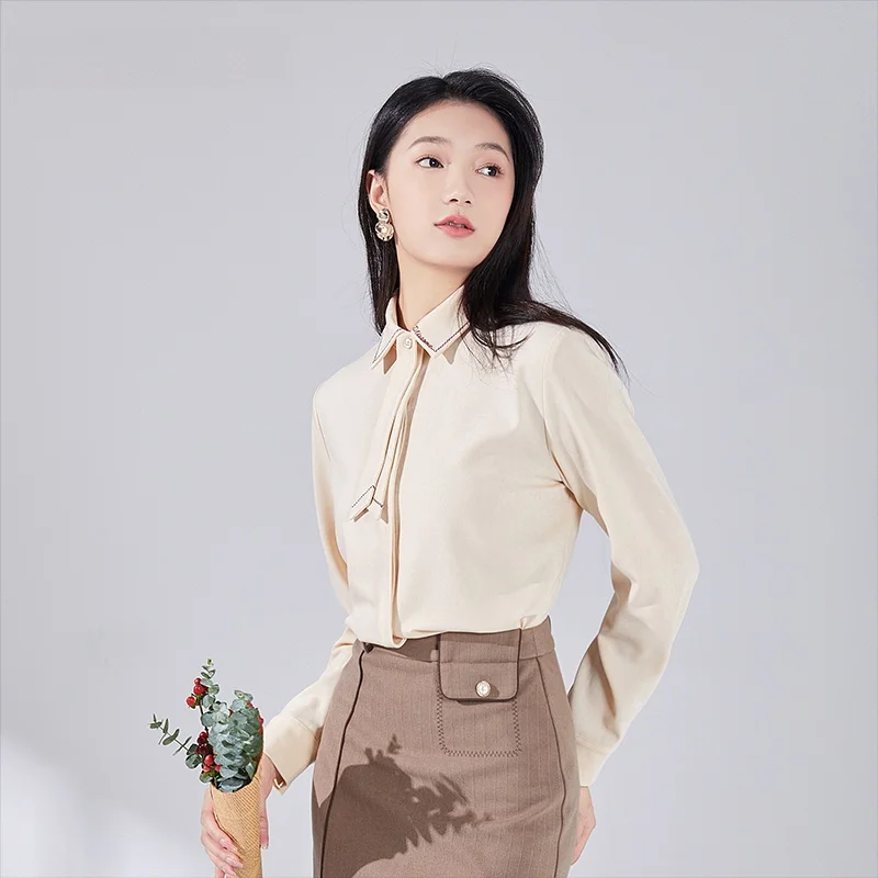 

Dailanzhi Winter New College Sle Agel Commute Collar irt Versatile Color Top Women's Faion Premium irt
