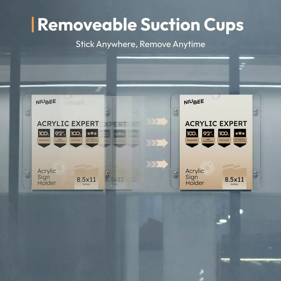 Support de panneau de fenêtre en acrylique, support de panneau de porte en verre avec 4 ventouses, support de fenêtre de 8.5x11 pouces pour afficher des dépliants, des notiques, du Doc
