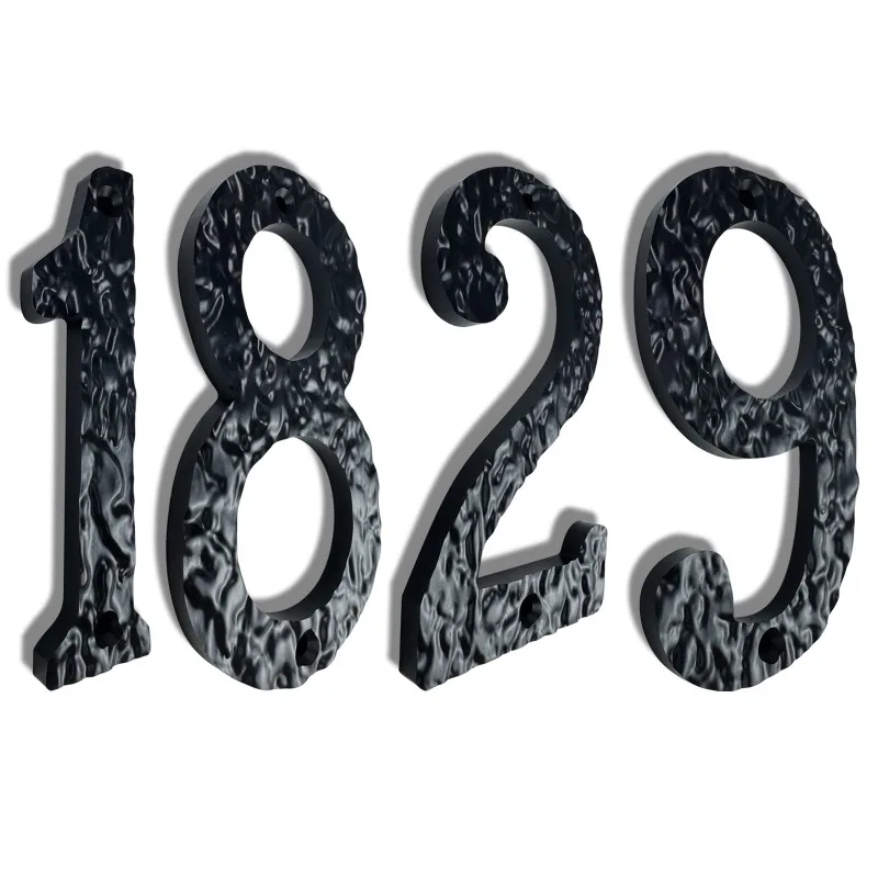 

Black fully perforated acrylic digital house numbers 4-12 inch custom stone-patterned plaques