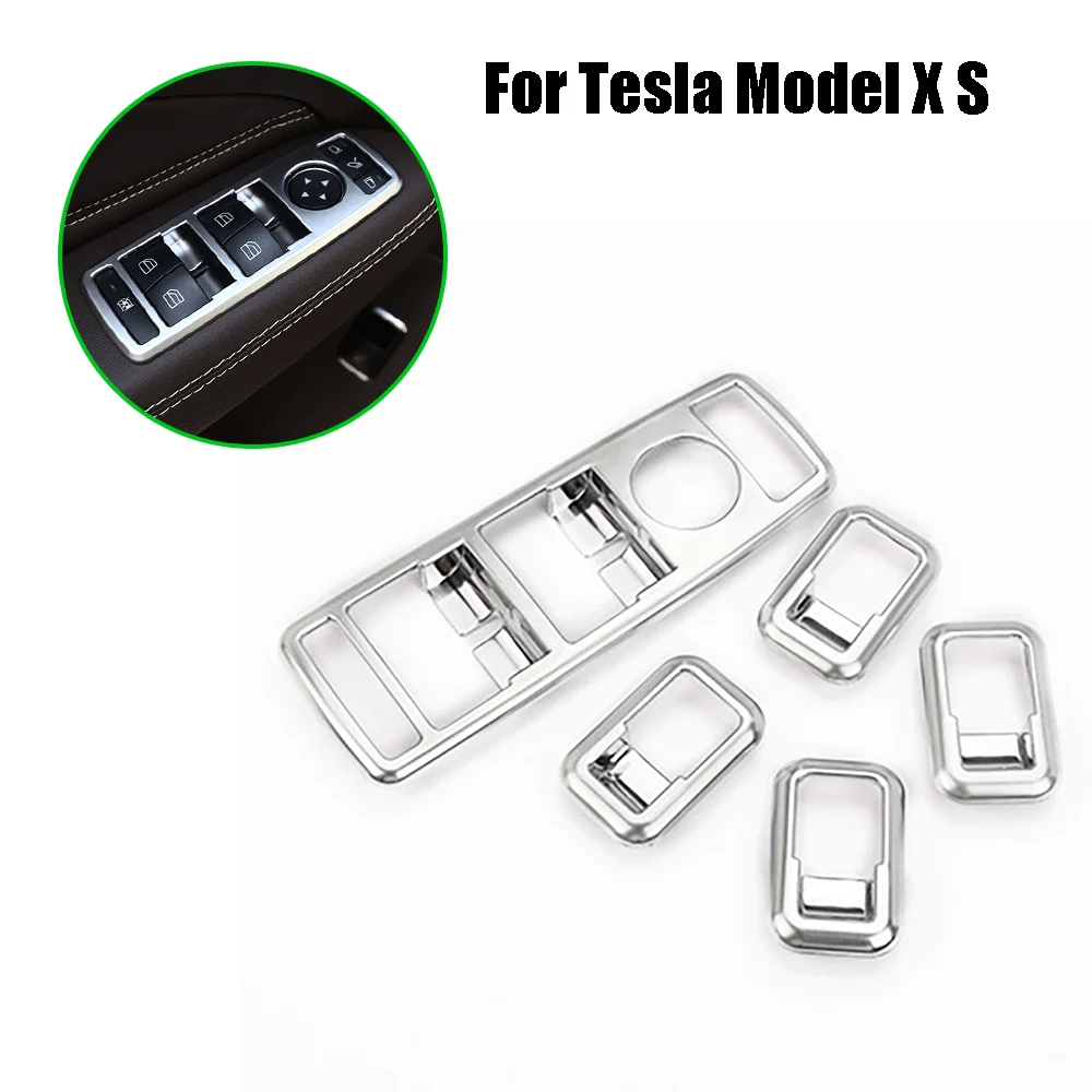 

For Tesla Model S/X 14-23 Chrome Sliver Window ABS Switch Cover Panel Trim 1SET