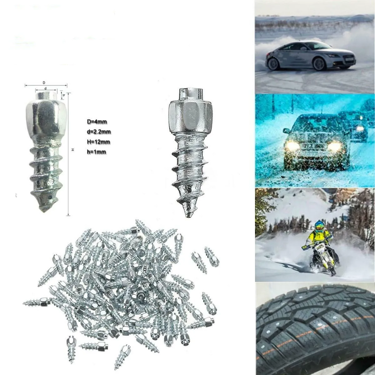 500/400/100Pcs 12mm/9mm Tire Studs Carbide Screw Spikes Anti-Slip Anti-ice with Tool Car Tire Stud for Car/SUV/ATV/UTV