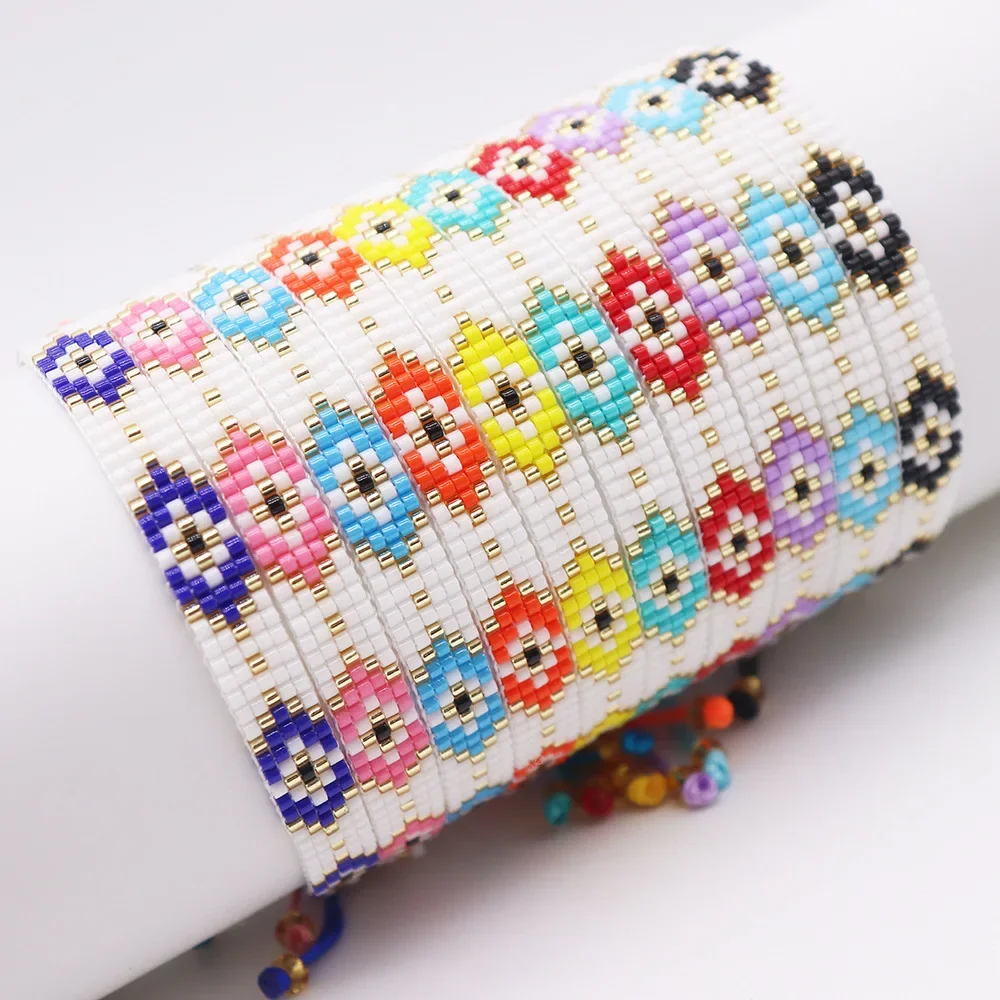 Rice bead bracelet Turkish eye Gradient color Design Geometry Hand knitting Bohemia Adjustable Fashion Simple Beaded earrings