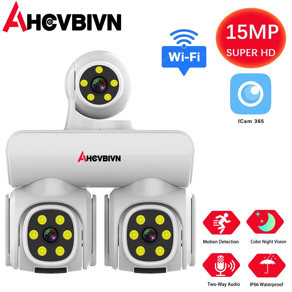 

AHCVBIVN 8K WiFi Camera Three Screen Outdoor 10X Zoom Auto Tracking Wireless Surveillance IP Cam PTZ Security Camera