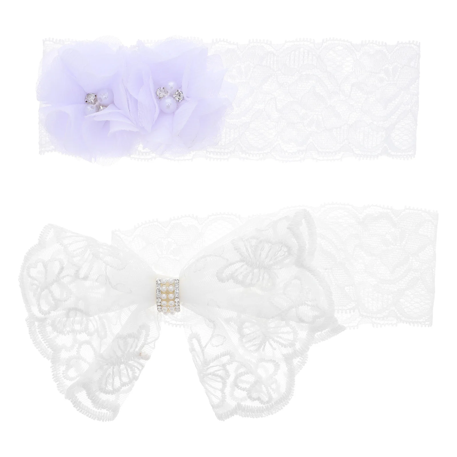 

2Pcs Newborn Baby Girl Lace Headbands Bow Rhinestone Elegant Soft Flower Infant Photoshoot Hair Accessories Lace Headband
