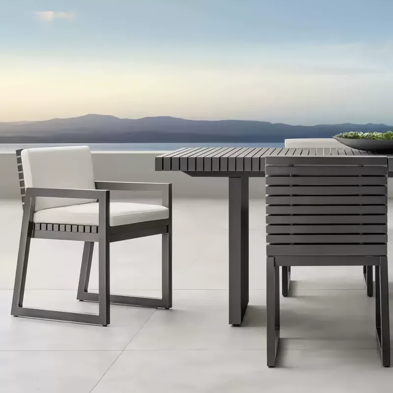 Nordic Outdoor Solid Wood Table and 8 Chairs Set for Courtyard Villa Restaurant Hotel Leisure Furniture