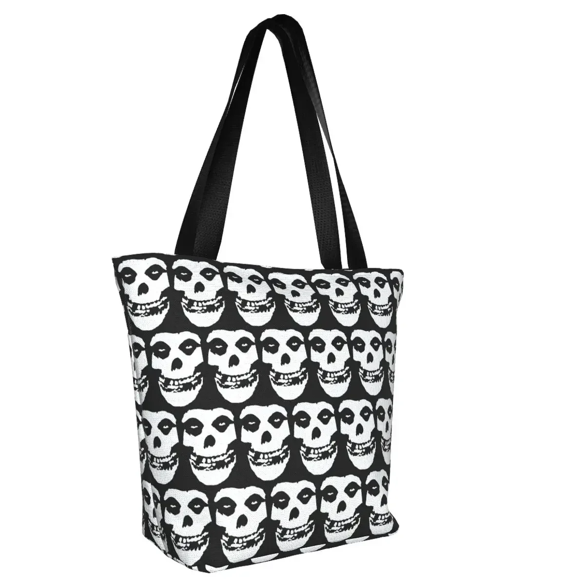 Custom Horror Misfits Skull Face Canvas Shopping Bags Women Portable Groceries Punk Rock Music Tote Shopper Bags