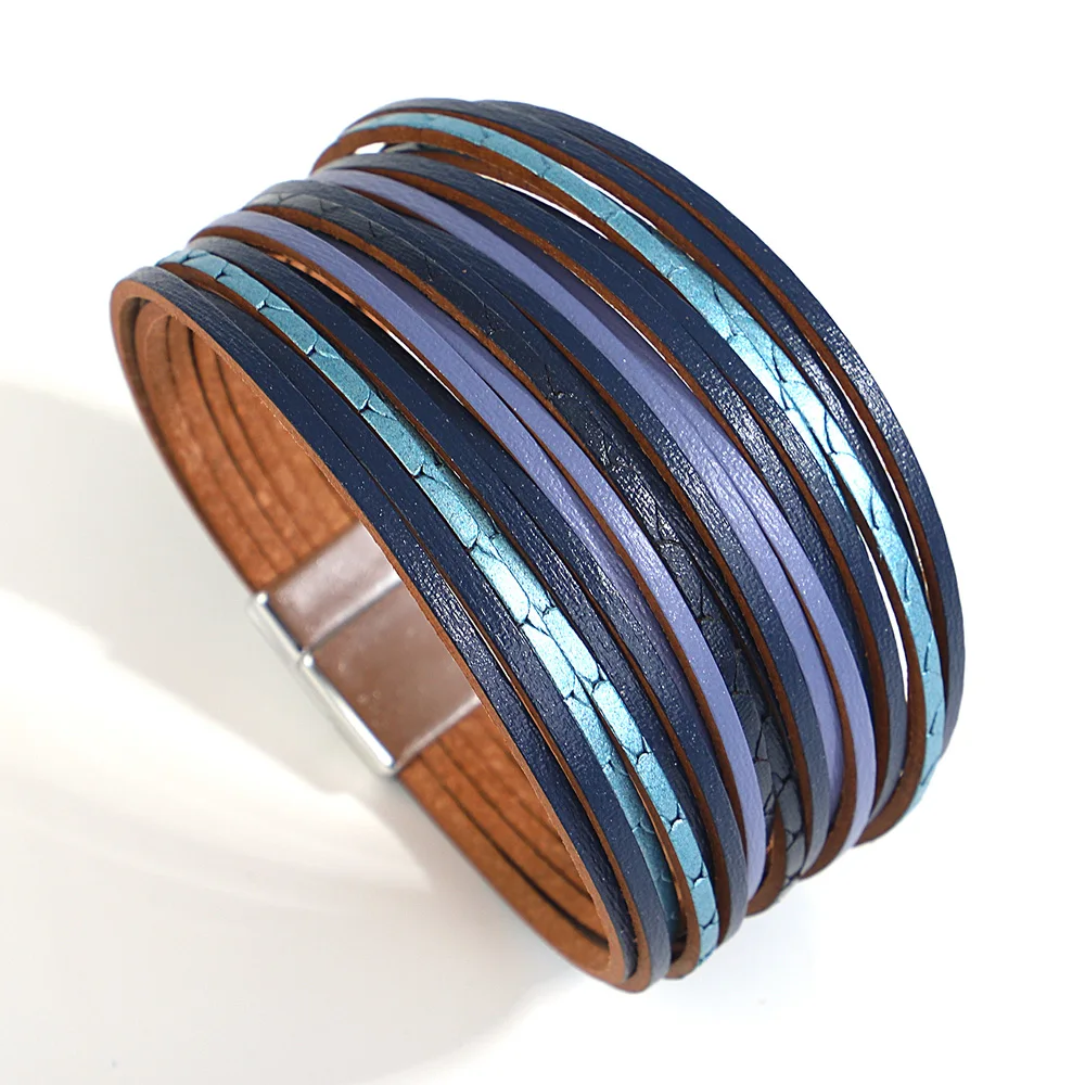 ALLYES Trendy Kleurrijke Lederen Armband voor Vrouwen Mannen Boho Multilayer Slanke Strips Wrap Brede Bangle Armbanden Party Sieraden Geschenken