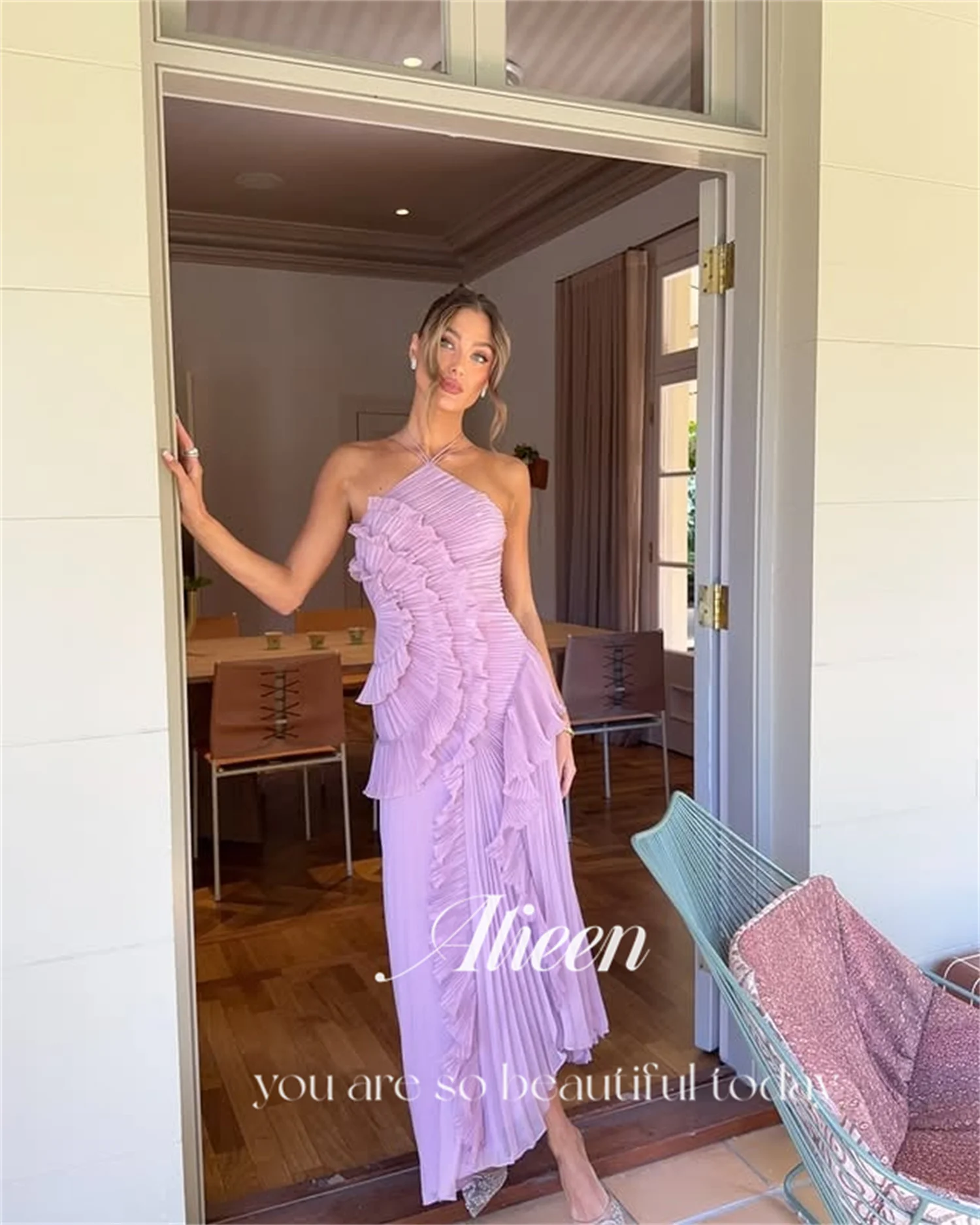 Aileen Vestidos De Festa Evening Dresses for Special Occasions Pink Customized Long Prom Dresses Luxury فساتين سهرة Back-length image 2