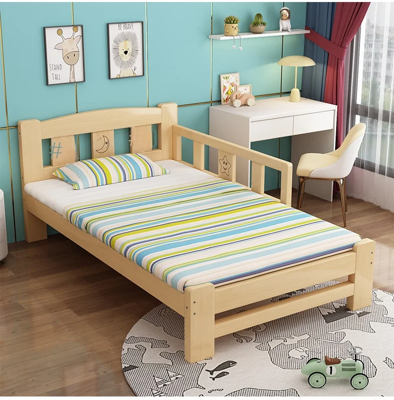 Solid Wood Modern Convertible Children's Bed for Boys  Single Bed Bedroom Guardrail Removablepromote sales