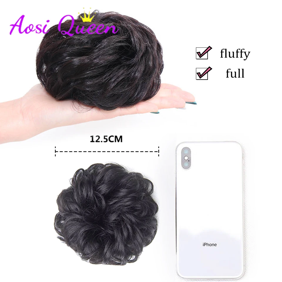 AS Messy Curly Scrunchie Chignon With Rubber Band Brown Gray Synthetic Hair Ring Wrap On Messy Bun Ponytails