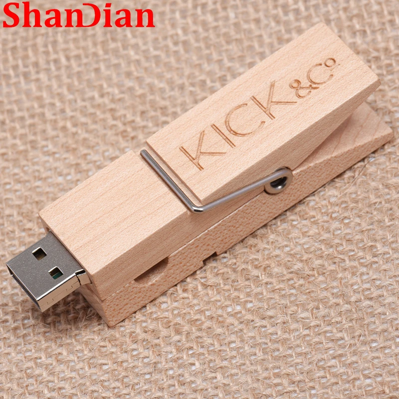 

Wood Clip Flash Drive 64GB Natural Maple Pen Drive 32GB Free Logo Memory Stick 16GB Personal Gifts U Disk 8GB 4GB USB 2.0