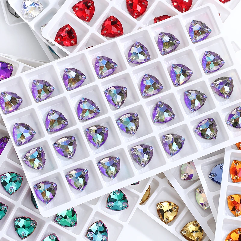 Fat Triangle Flatback Sew on Crystal Rhinestones Appliques For Dresses Glass Shiny Crystal Sewing Stones For Decoration Beads