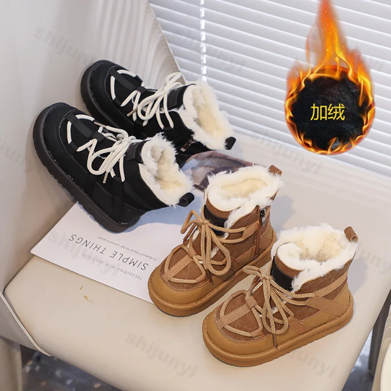 

Children's Retro Warm Casual High Top Snow Boots 2025 Winter New Girls' Fashion Versatile Comfortable Chunky Plush Cotton Boots