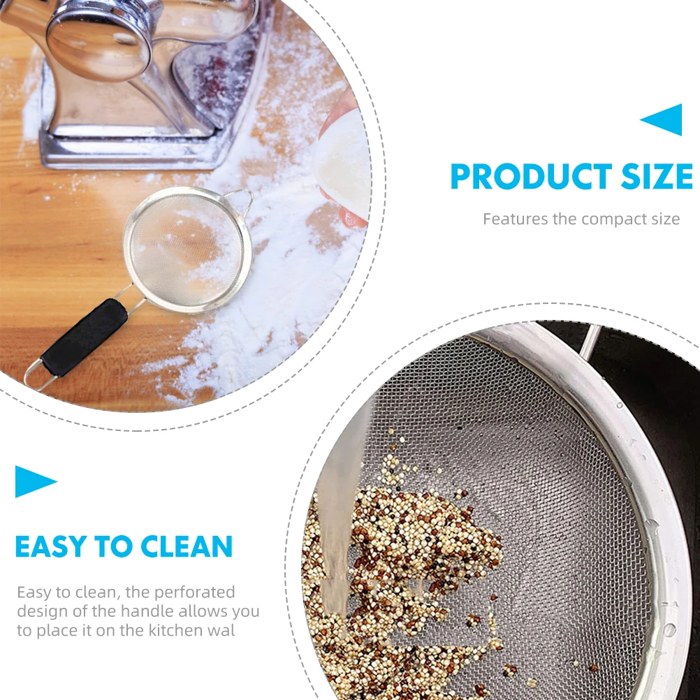 

3Pcs Stainless Fine Mesh Strainer Portable Kitchen Flour Sifter Mesh Flour Sifter Sieve Long H Easy Clean