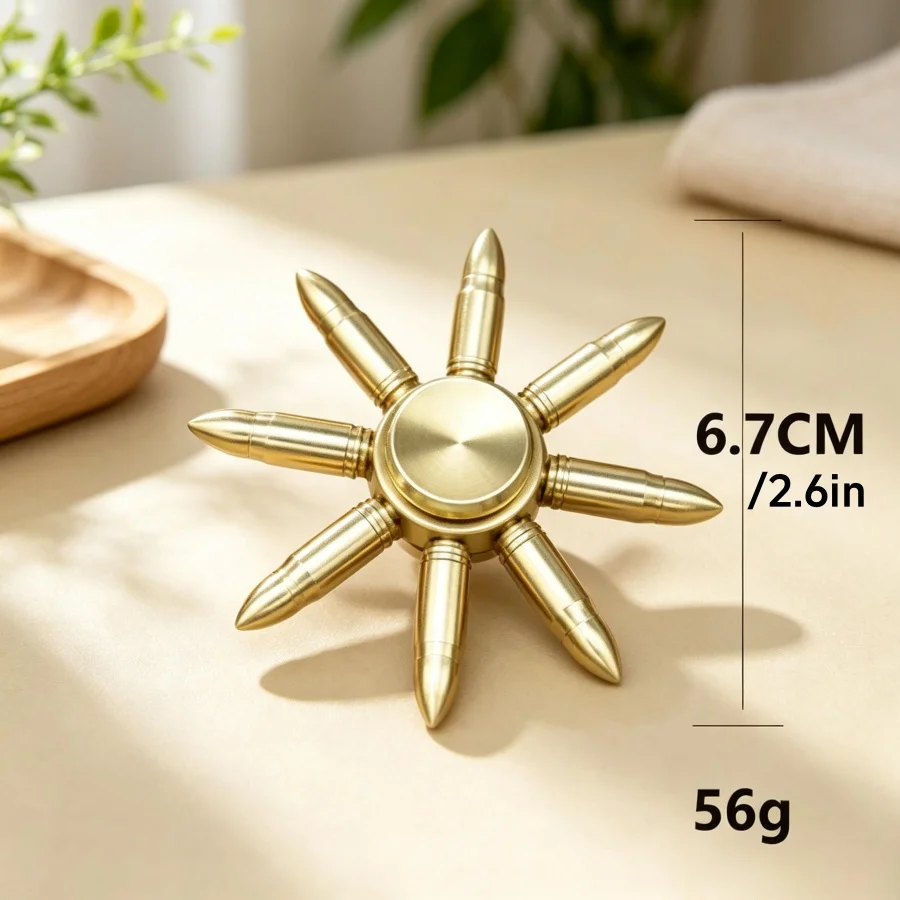 8‑Arm Pure Brass Ornament,Detachable Bullet Gourd Rudder Style Desktop Fidget Decor