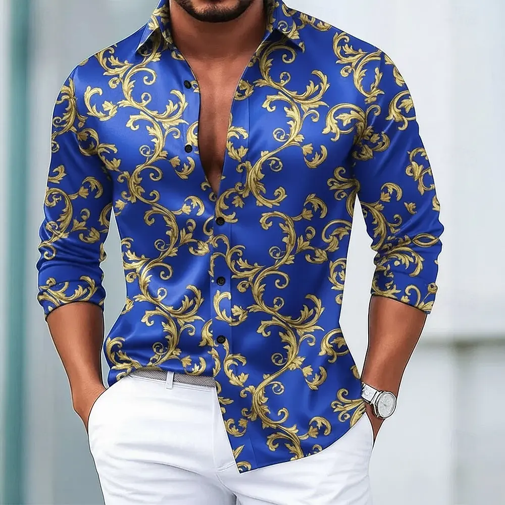 Men's Long Sleeve 3D Shirt, Vintage Floral  Graphic European Art Print, Modern Streetwear Style, 2025 Autumn Winter Casual Tops