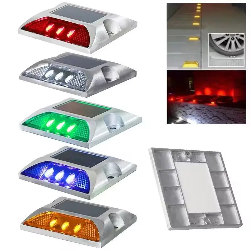 Square Solar Road Stud Light IP68 Waterproof Double Side LED Ground Light Reflective Flashing Traffic Marker Light Night Street