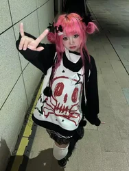 Autumn Winter Y2K Subculture Tshirt Long Sleeve Faux Two Piece Harajuku Loose Punk Tees Casual Rock Emo Grunge Aesthetic Tops