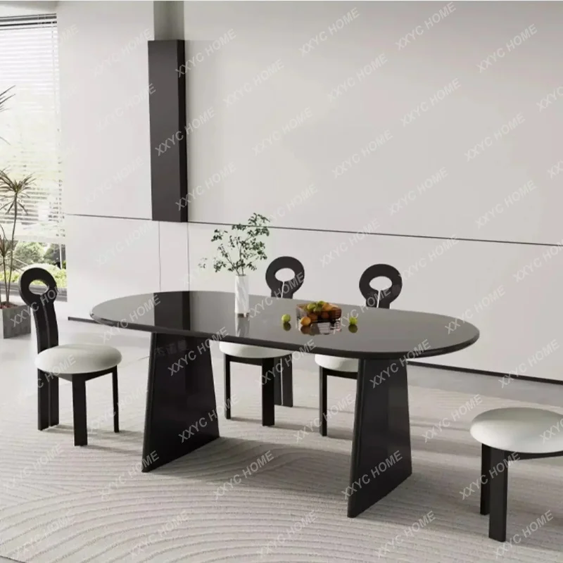 XX minimalist solid wood dining table oval small apartment tempered glass long dining table and chair combi