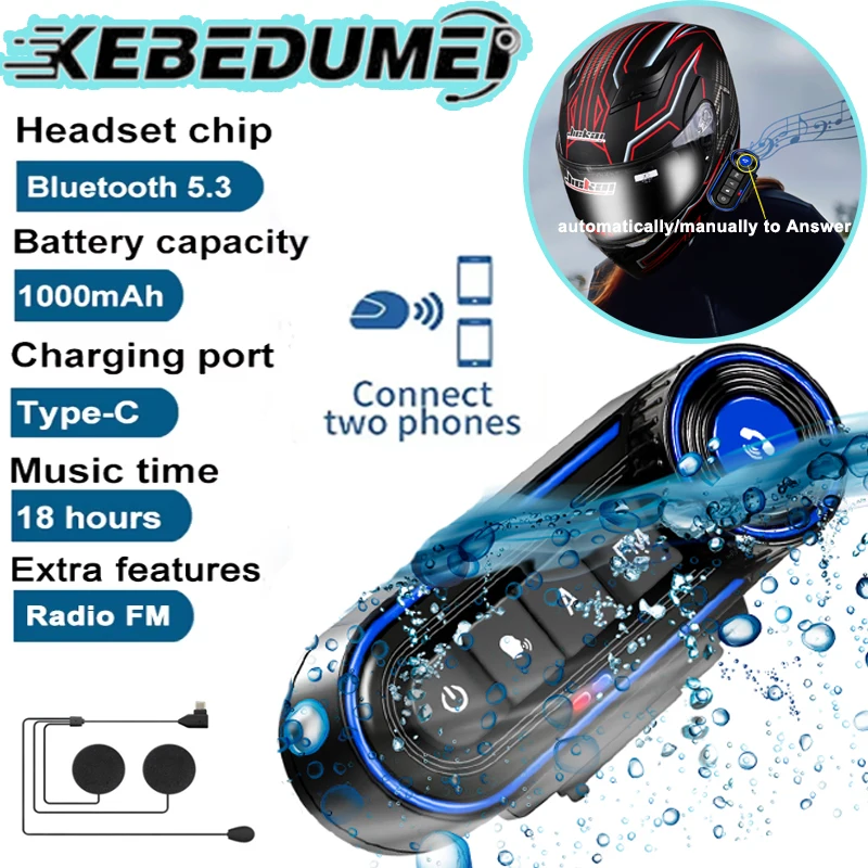 

BT36 Motorcycle Helmet Headset BT 5.3 Handsfree Call Wireless Noise Reduction Waterproof Headphone with 600mAh Battery Capacity