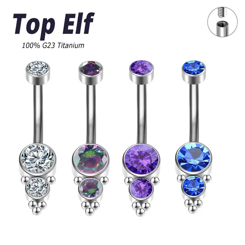 Luxury Navel Nail With Two Inlaid Zircon G23 ASTM F136 Titanium Belly Button Ring 14g Navel Piercing Ring Popular For Women